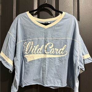 Lovesick Blue and Cream V-Neck Top